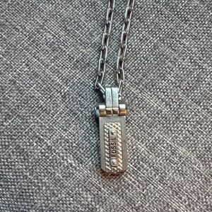 Fossil Silver-Tone Textured Rectangle Pendant Necklace